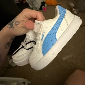 Puma Kids' White and Blue Sneakers